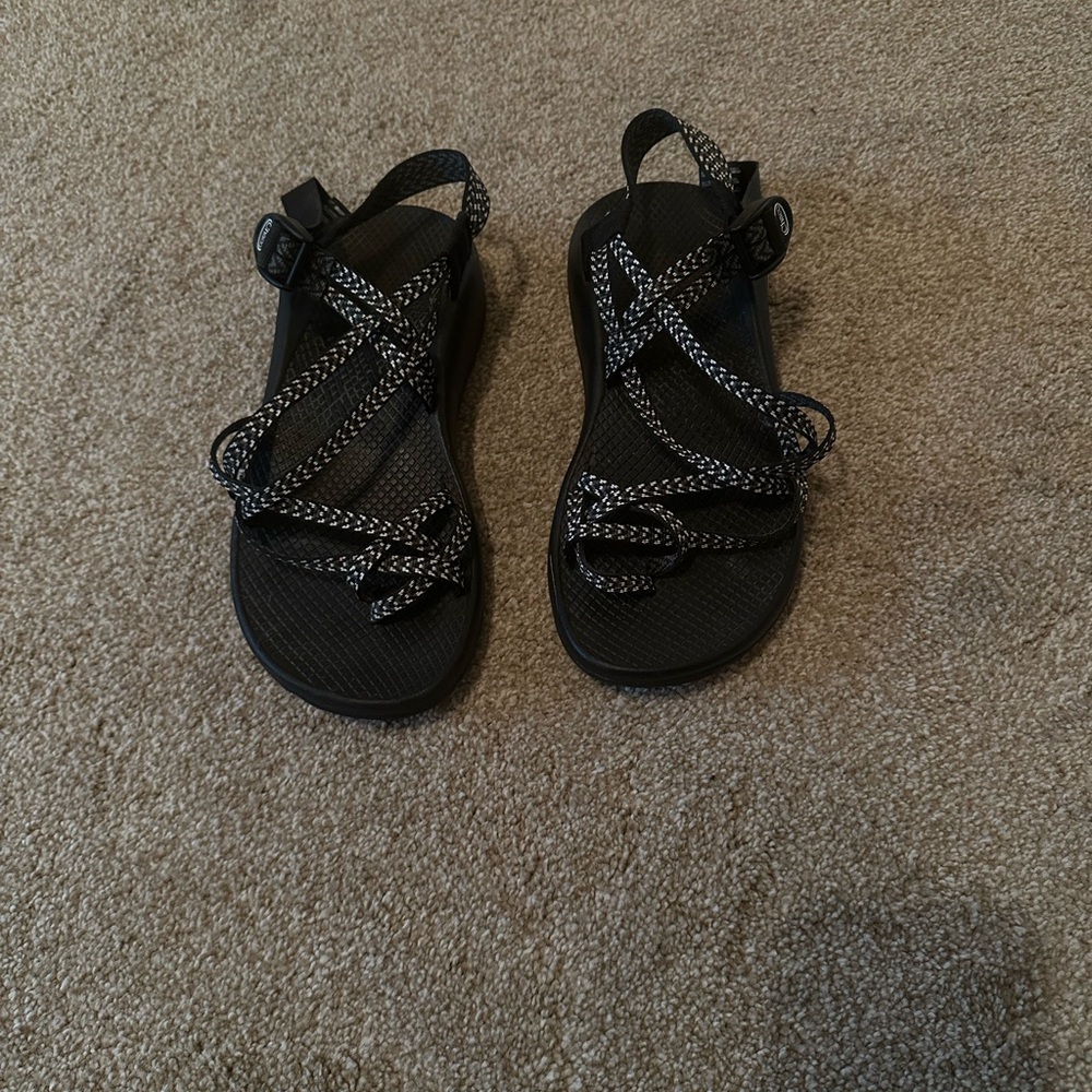 Chaco Black and White Strappy Sandals (Wide Width)